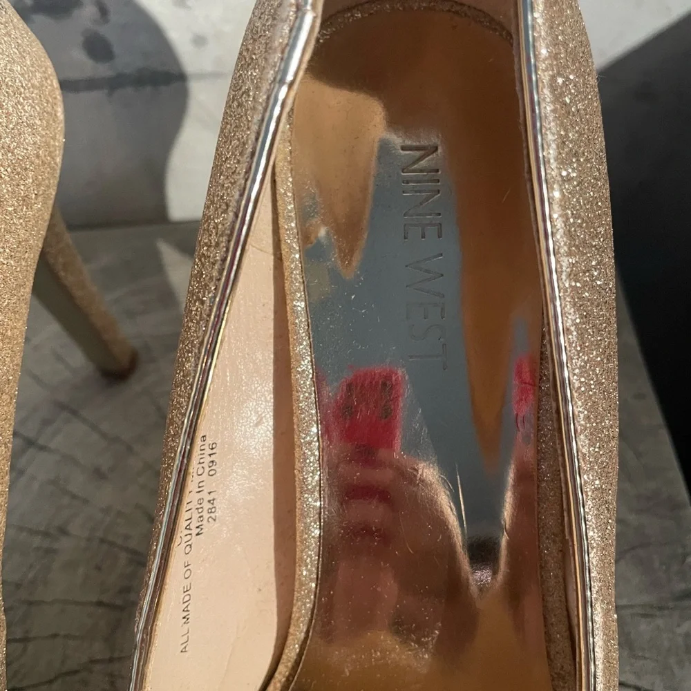 Nine West Glittering Gold Peep-Toe Heels